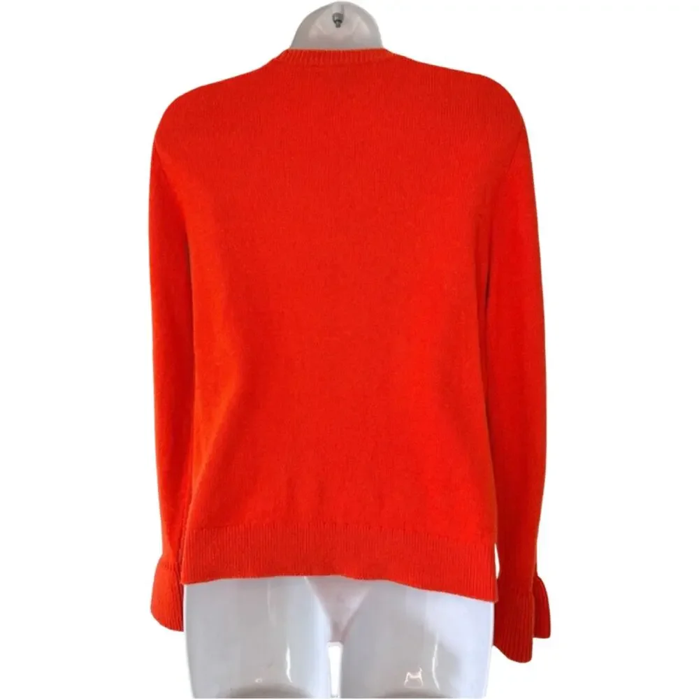 J. Crew Orange Tangerine Wool Blend Crew Neck Flared Cuff Sleeve Sweater Size S